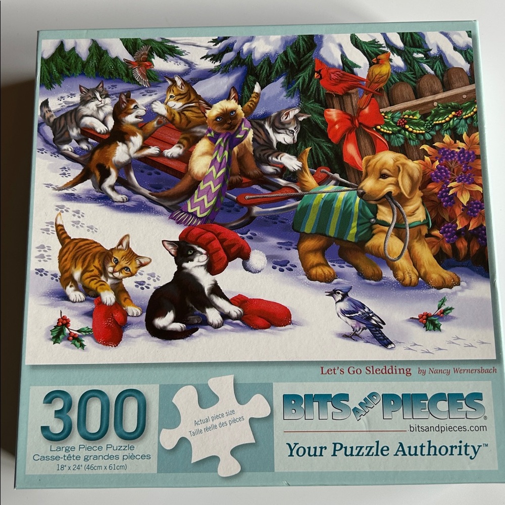 “Let’s Go Sledding” Dogs and Cats Christmas Winter 300pc Puzzle, Bits & Pieces